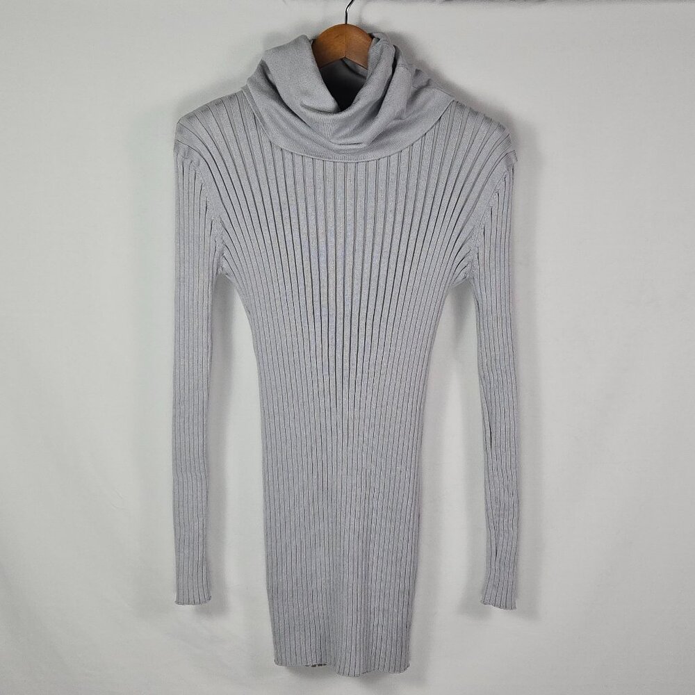 Acevog‎ Gray Ribbed Sweater Dress S Turtleneck Long Sleeve Bodycon Minimalist